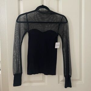 Free People Mesh Long-sleeve - Black, Size XS/S